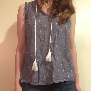 Blue tank top with tassels